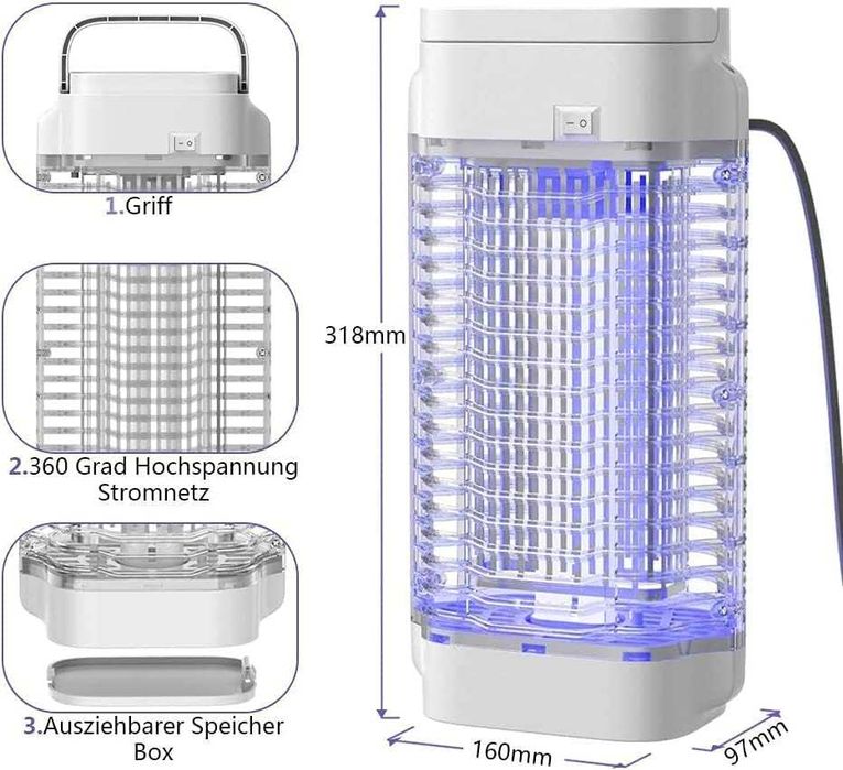 Lampa owadobójcza przeciwko komarom, muchom, osom 18W 150m2
