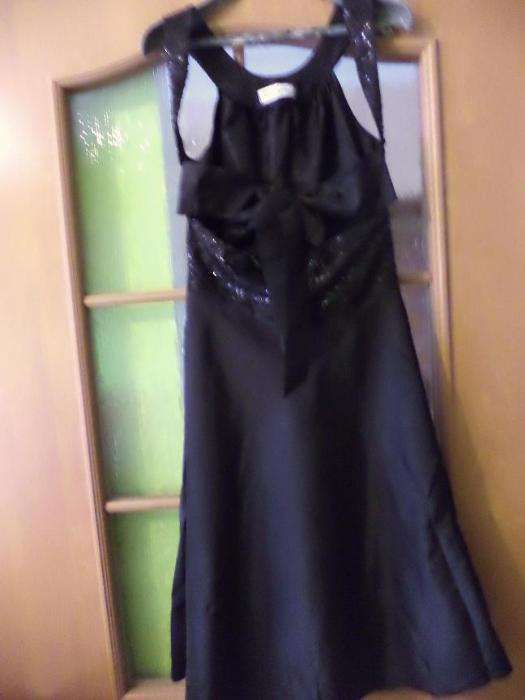 czarna sukienka 36 S cekiny tafta bal