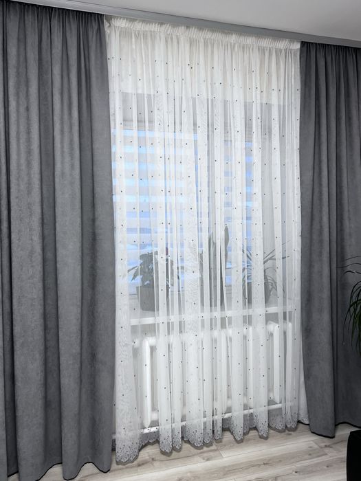 Тюль сіра омбре льон бамбук вишивка