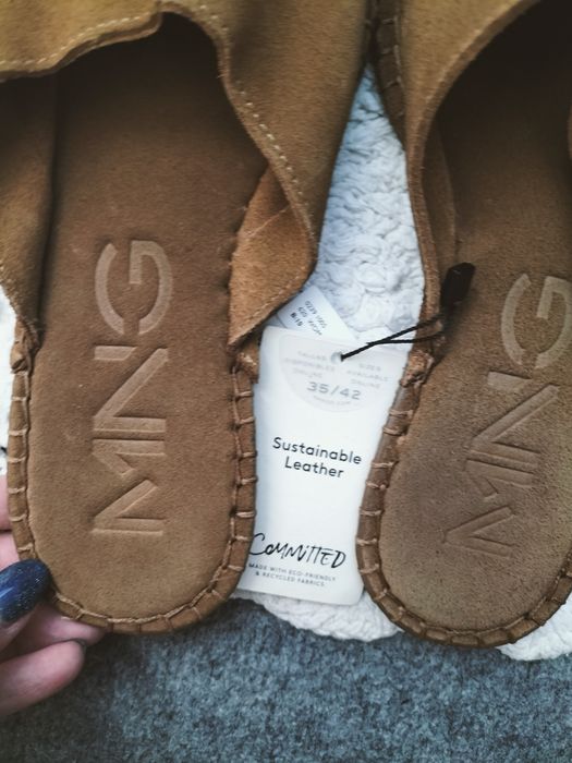 Unikatowe klapki mule skórzane musztardowe mango premium