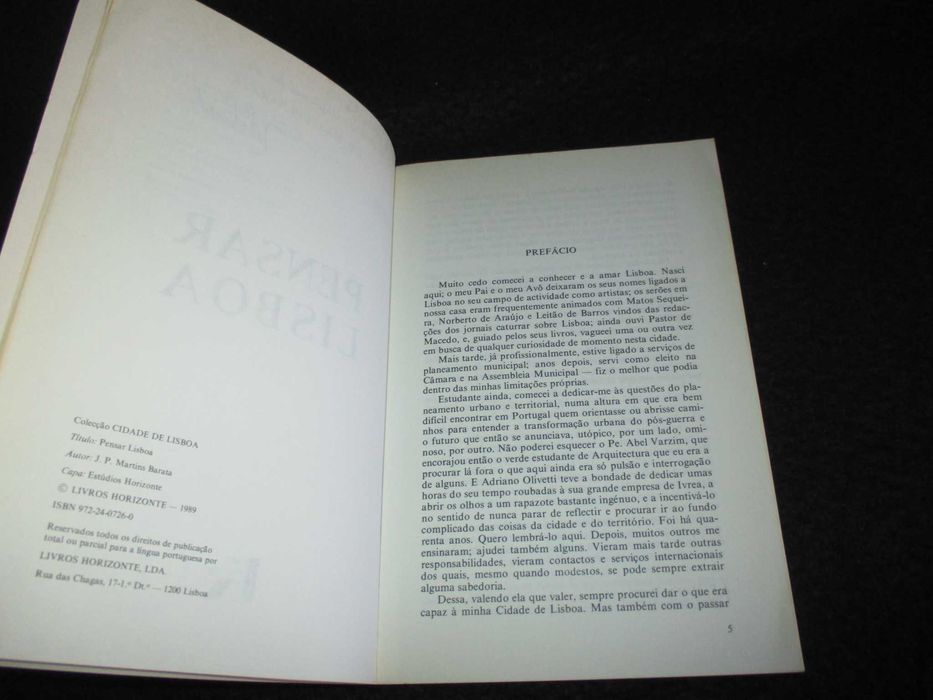 Livro Pensar Lisboa J. P. Martins Barata Autografado