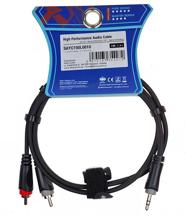 Kabel audio Jack 3.5mm stereo / 2 x RCA 1m Roxtone SAYC150L1