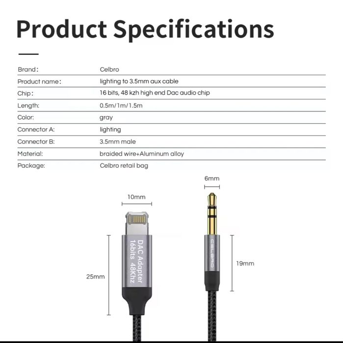 Адаптер перехідник iphone aux lightning jack 3.5