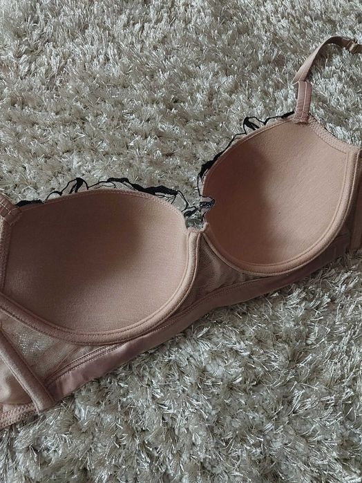 Beżowo-czarny haftowany biustonosz balkonetka Intimissimi 75B