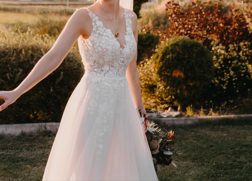 Suknia ślubna boho rustykalna odkryte plecy - Tom Sebastien XS/S