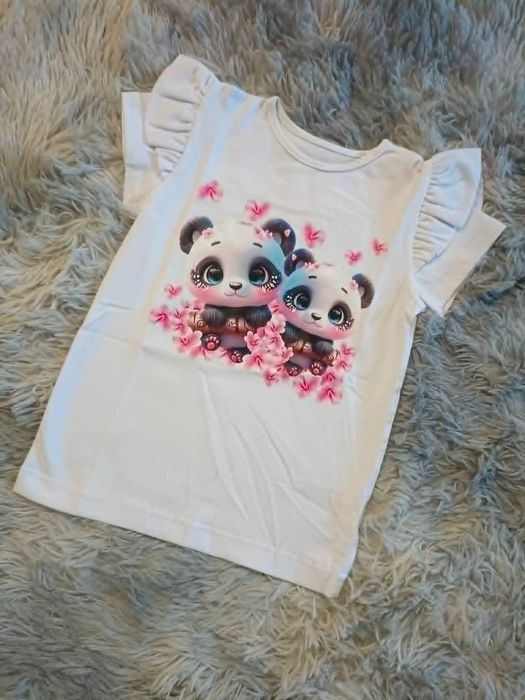 T-shirt koszulka , bluzka dla dziewczynki rozmiar 128 biała panda