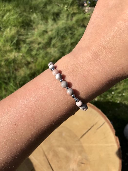 Bransoletka z kamienia Jaspis Zebra oraz stali chirurgicznej