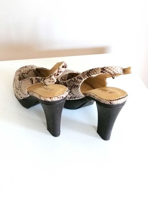 panterkowe buty szpilki sandały koturny na wysokim obcasie 39 w centki