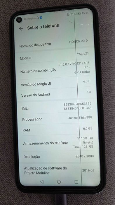Honor 20, Rom 128gb, ram 6gb