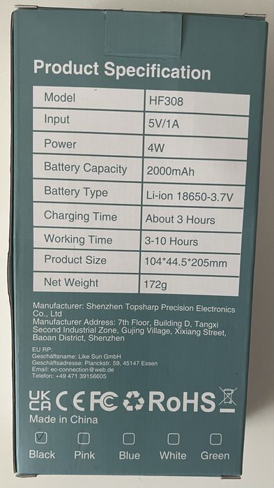 Gabless wentylator składany USB 3 biegi biurkowy podróż BRAK BATERII