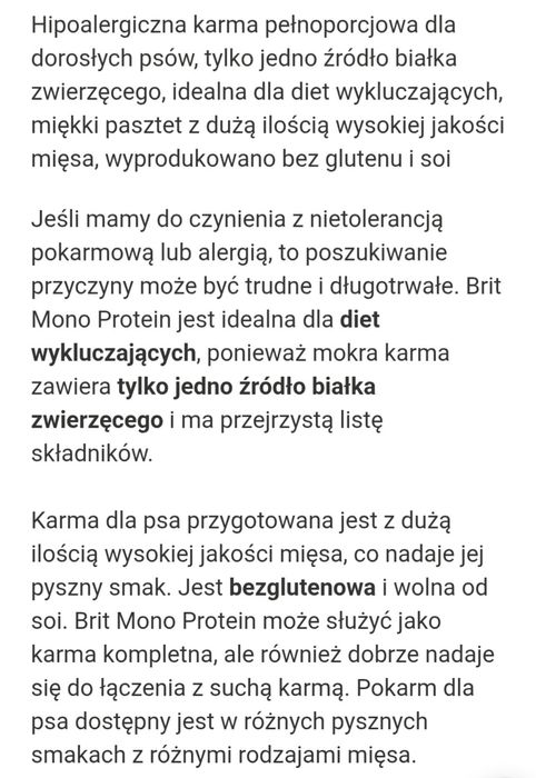 24x400g Brit Mono Protein KRÓLIK Hipoalergiczna bez ZBÓŻ 
Wysokiej jak