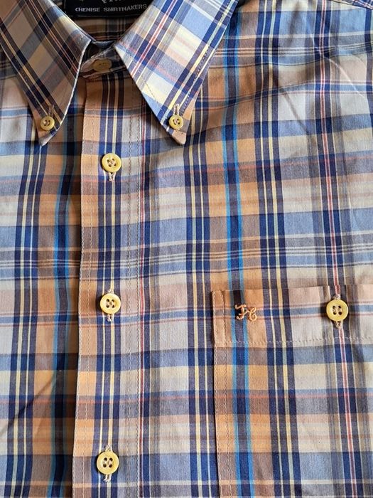 Camisa Homem Manga Curta Finely – Padrão Xadrez (Castanho/Azul) – Tam. L