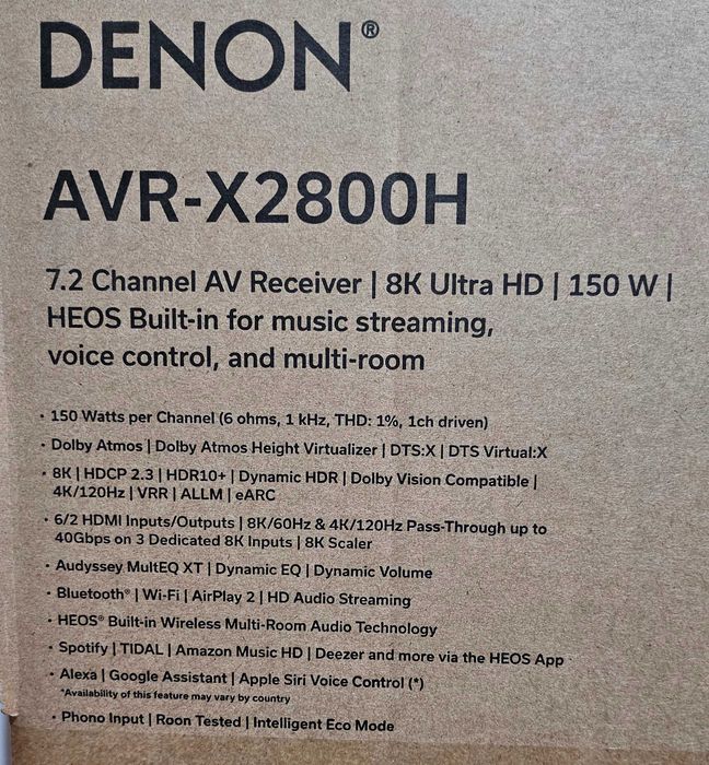 Denon AVR-X2800H, 7.2 Channels, 8K Dolby Vision, 8x HDMI, Dolby Atmos64284404431106121