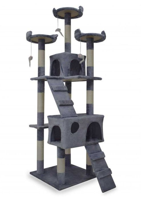 Drapak dla kota z legowiskiem 170 cm domki platformy zabawki szary
