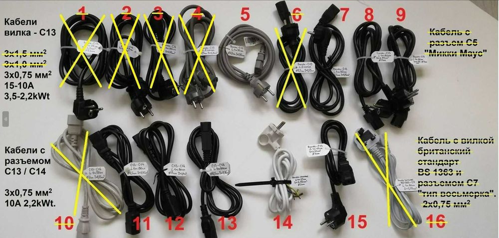 Кабель питания шнур 15-10А 3,3-2,2кВт вилка Schuko/С13 кабель С13/С14