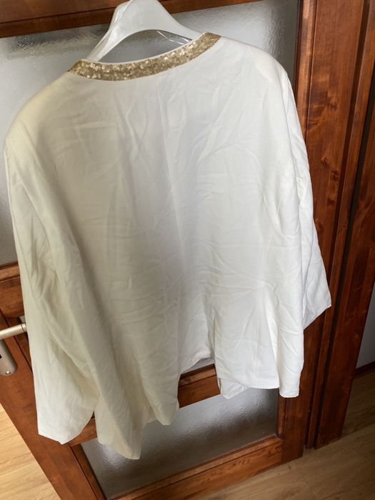 Nowa marynarka blezer biała cekinki złote 54 7XL duży rozmiar XXL