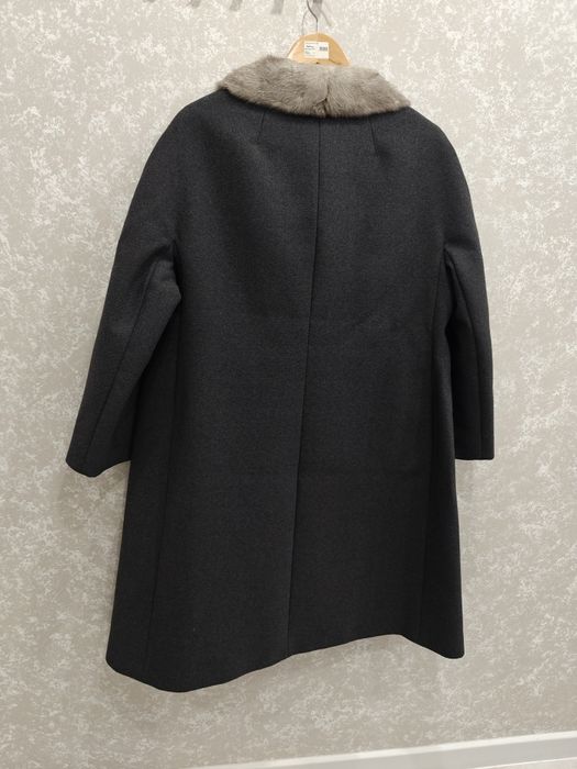 Płaszcz wełniany wełna szary real vintage 46 3XL z naturalnym futrem