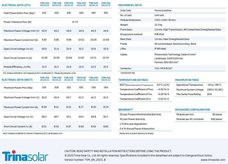 TRINA 450W - Módulo Solar Fotovoltaico