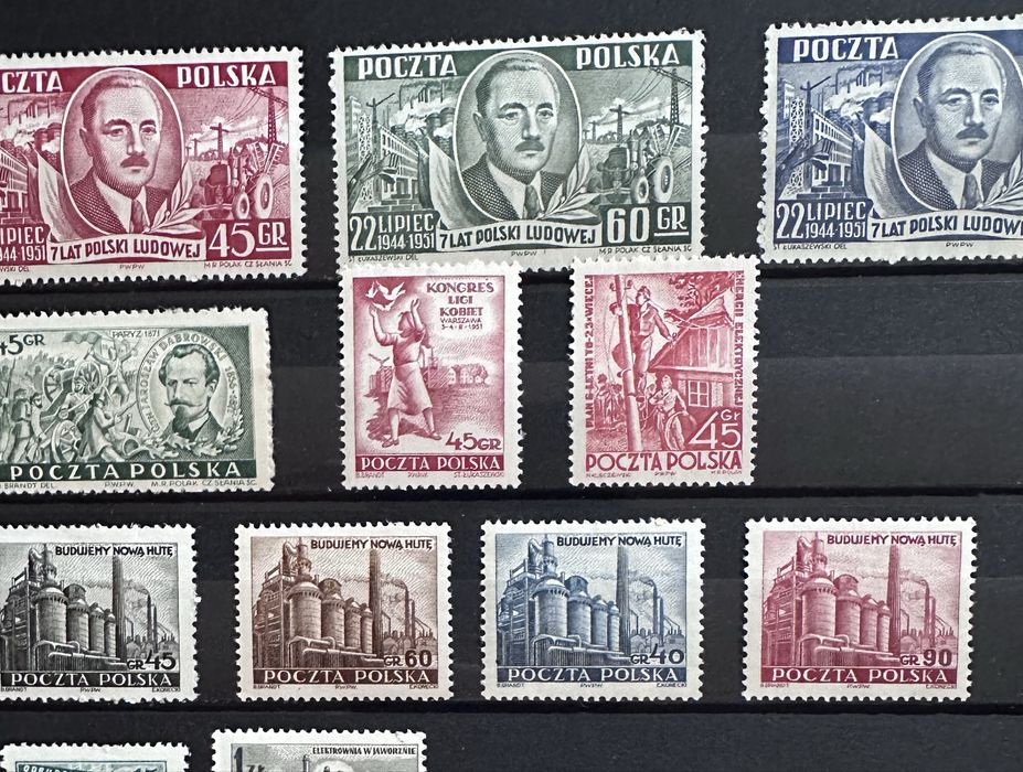 Znaczki  1951/1952 z okresu PRL, serie oraz luzaki.