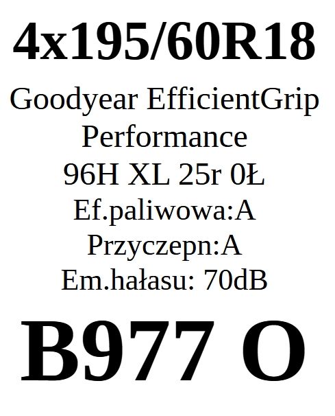 4x 195/60R18 Goodyear EfficientGrip Perf. 7,10mm 2025r A/A/70dB JAK NO