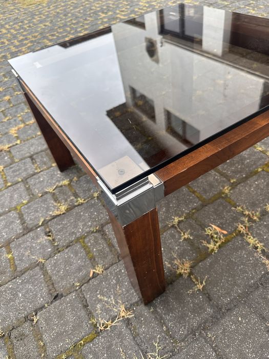 Stolik kawowy ze szklanym blatem mid century w stylu Pierre Vandel
