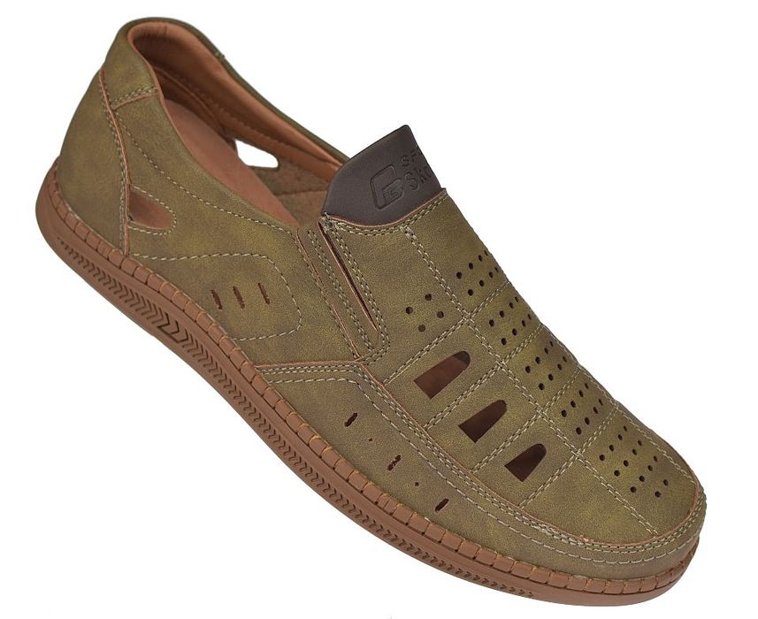 Mokasyny męskie ażurowe letnie khaki P-4-7045 rozmiar: 40
