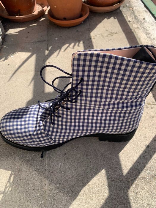 Botas Josefinas 41 xadrez azul e branco, reforço tornezelo