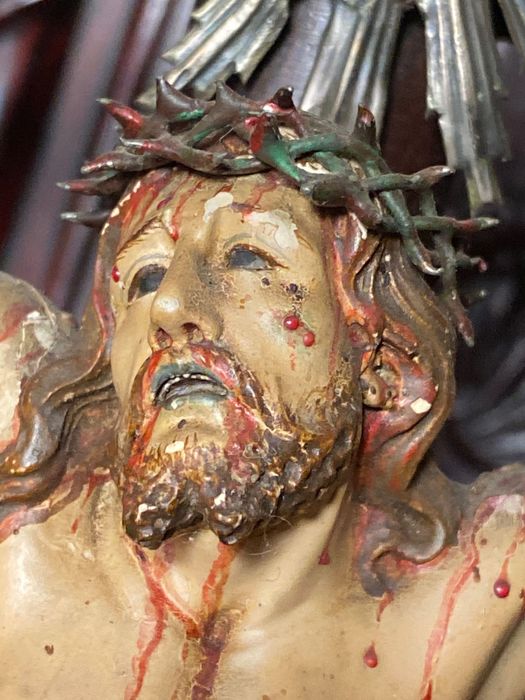 Crucifixo Pau-Santo Cristo Madeira Séc XIX Resplendor Prata 54,5 cm