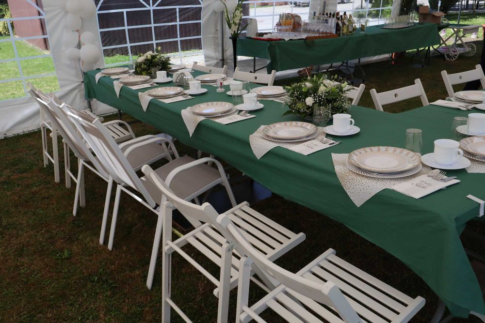 Wynajem stołów krzeseł namiotów zastawy na imprezę, biesiada, komunia