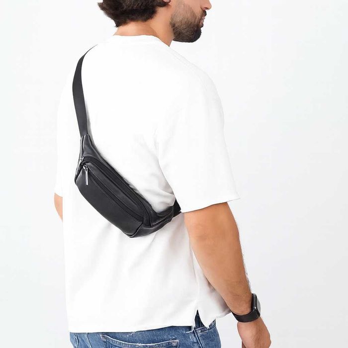 Шкіряна міні бананка чоловіча сумка з натуральної італійської шкіри