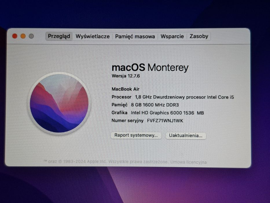 MacBook Air 13" 2017  i5  8 GB RAM 128 GB SSD  Oryginalne pudełko