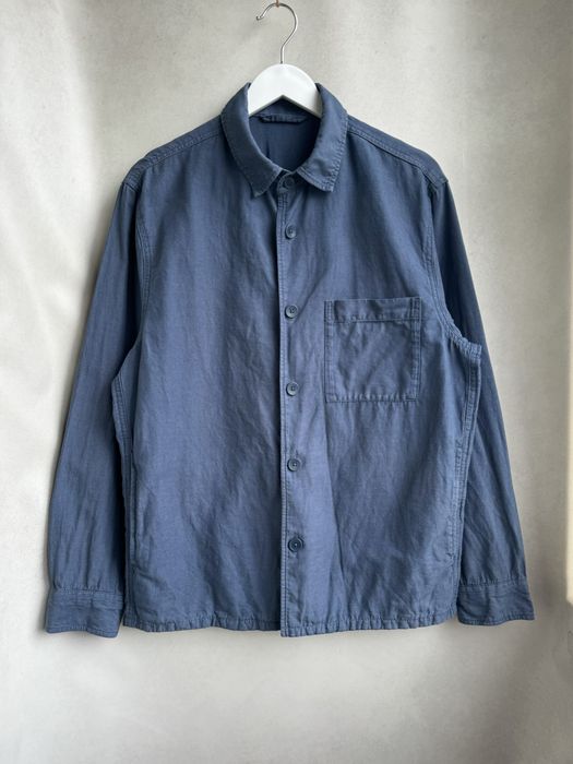 Лляная куртка рубашка Uniqlo мужская лен + хлопок темно синяя оригинал. Чоловіча сорочка Uniqlo з льону та бавовни темно синього кольору оригінал
