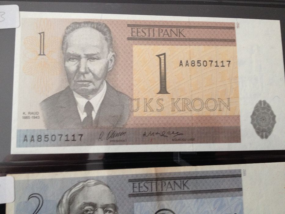 ESTÓNIA, Duas notas 1 NÃO Circulada (1 KROONI ) e 1 BEM CONSERVADA