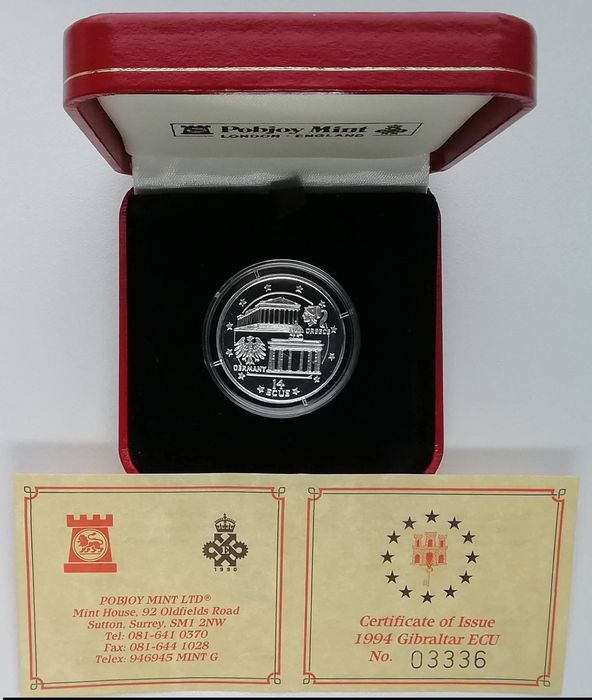 Гібралтар 14 екю 1994р. СРІБЛО. Оригінал. Сертифікат.