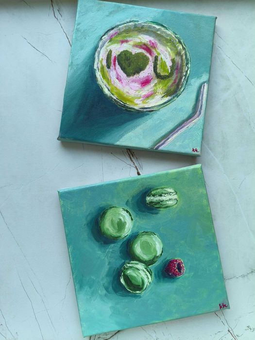 Matcha Lovers – komplet 2 obrazów 20x20 kuchnia zielona zen spokój