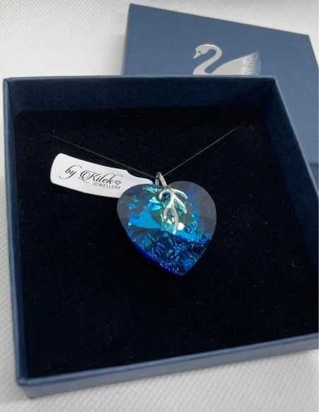 Zawieszka z kryształem Swarovskiego Heart Bermuda Blue 28mm | byKitek