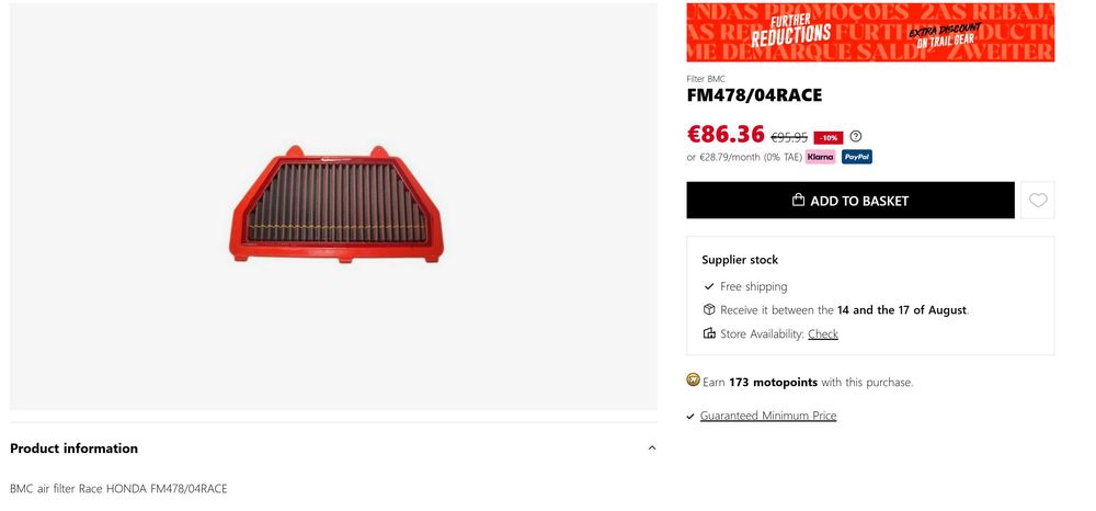 Filtro de AR BMC CBR600RR