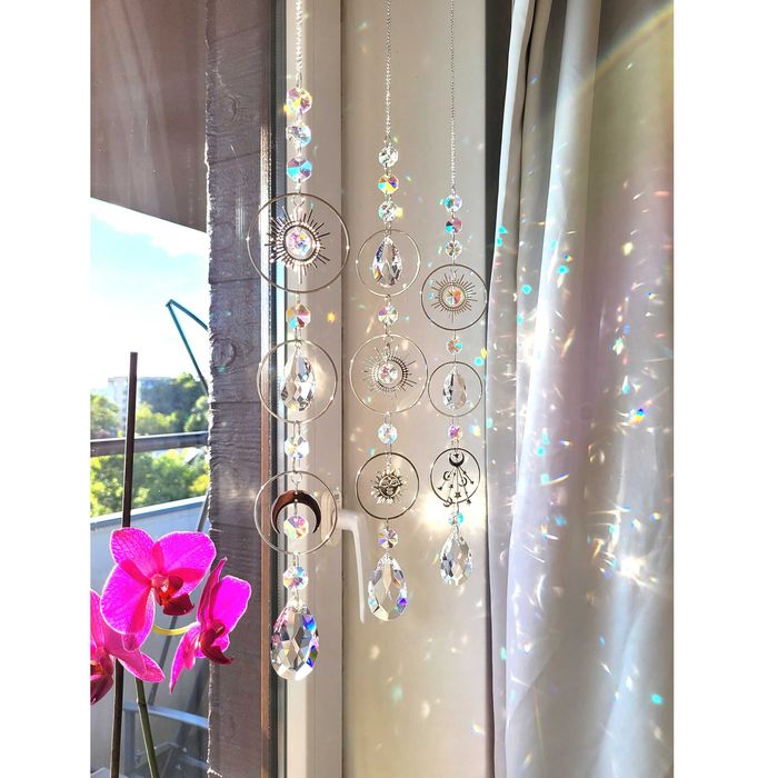 ZAWIESZKI Ozdobne do Okna Słońce Księżyc Gwiazdy Kolorowe SZKLANE Zen