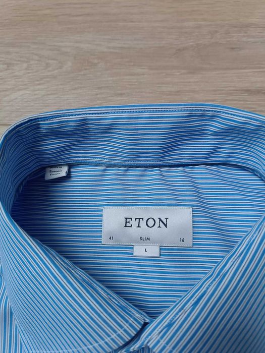 Koszula slim fit długi rękaw kołnierzyk guziki prążek 'Eton' L