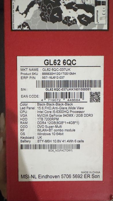 Notbook   Portátil Gaming MSI GL62 6QC