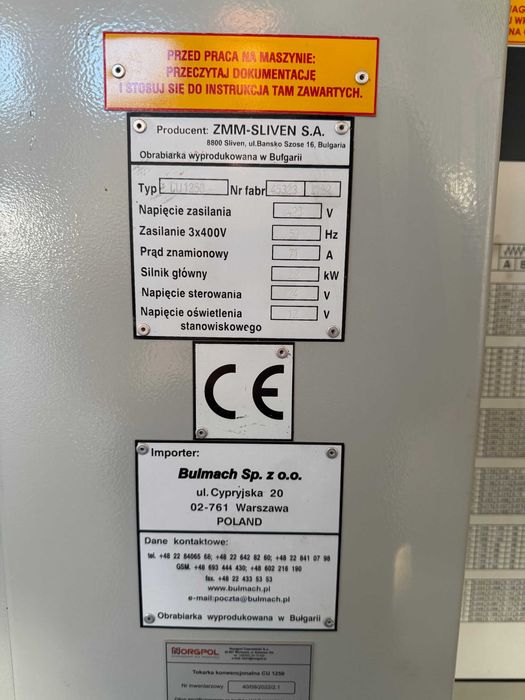 Tokarka konwencjonalna typu CU 1250