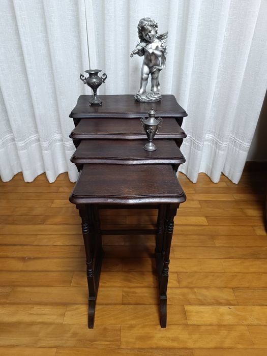 Mesa mãe antiga restaurada estilo inglês em madeira maciça de mogno