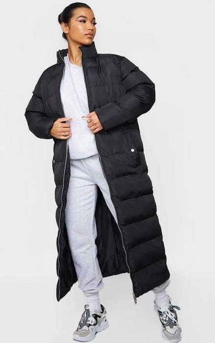 Довге стьобане пальто пуховик prettylittlething оригінал р.38