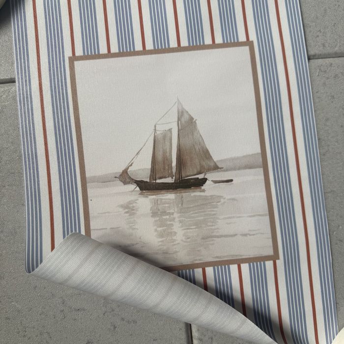 nieoprawiony art print plakat retro Zaglówka pasy styl Coastal / Hamptons 21x30 cm