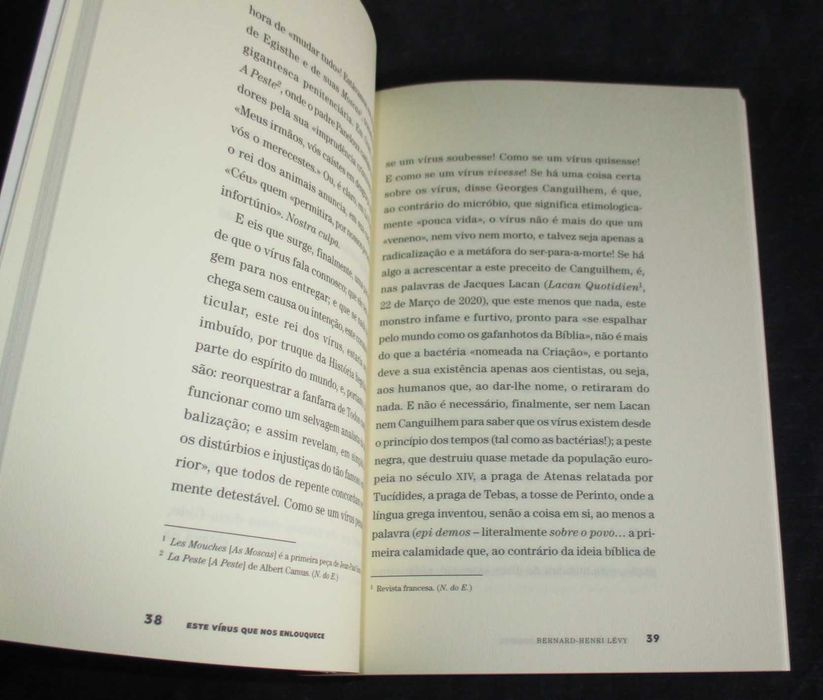 Livro Este Vírus que nos enlouquece Bernard Henri Lévy