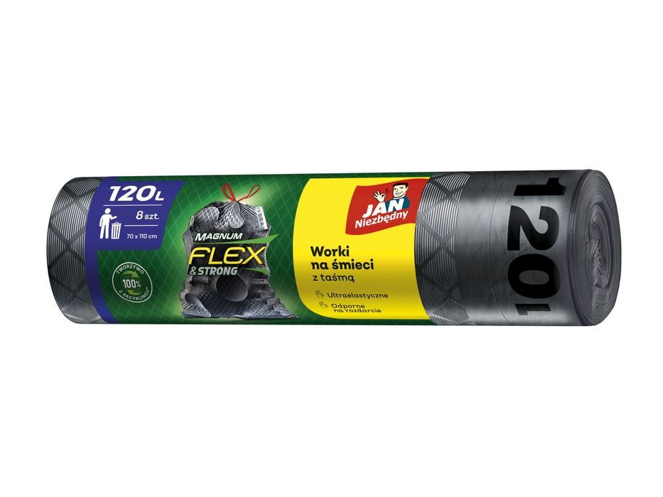 Worki na śmieci Magnum Flex&Strong z taśmą 120L - 8 szt. JAN NIEZBĘDNY