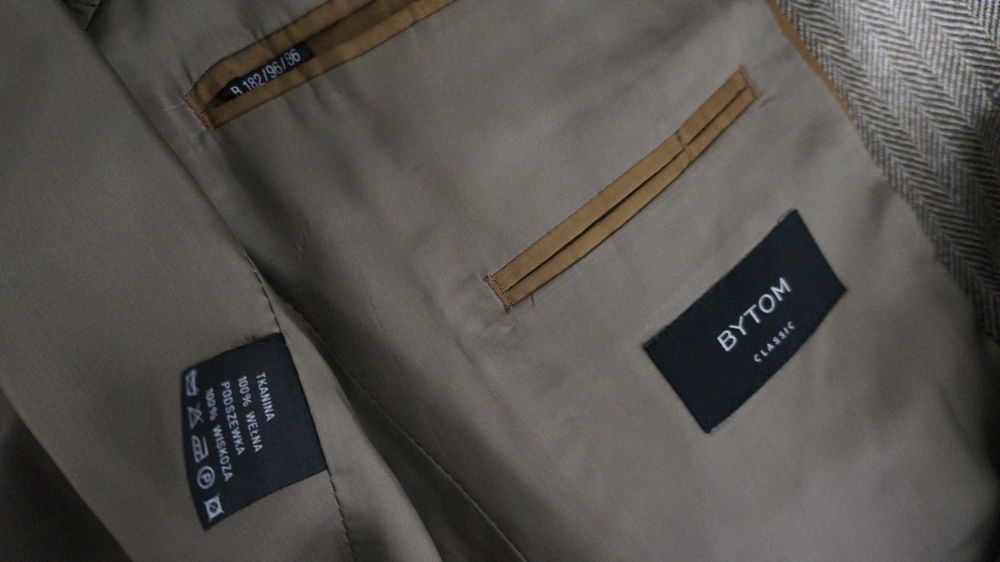 Blezer/Marynarka Bytom Wełna Roz. 182/96 Kolor Brąz/Beż Jodełka Fit