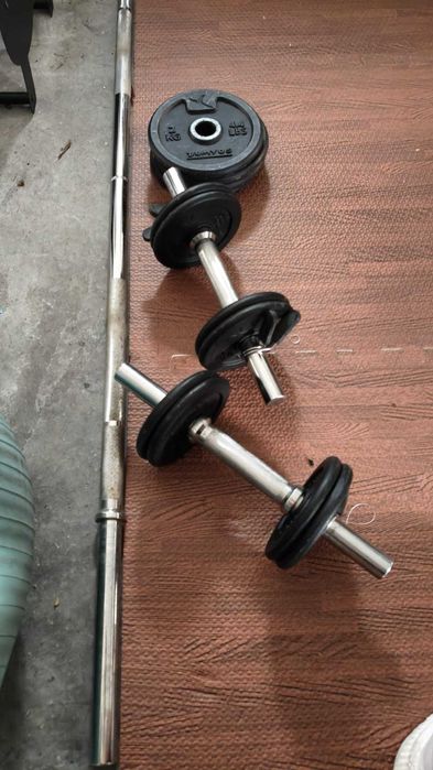 Halteres 10kg, ferro + barra 7kg