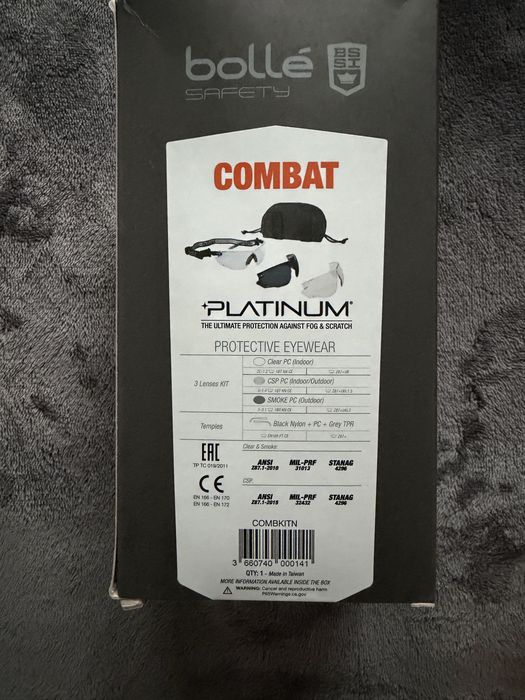 Тактичні, балістичні  окуляри Bolle safety combat platinum