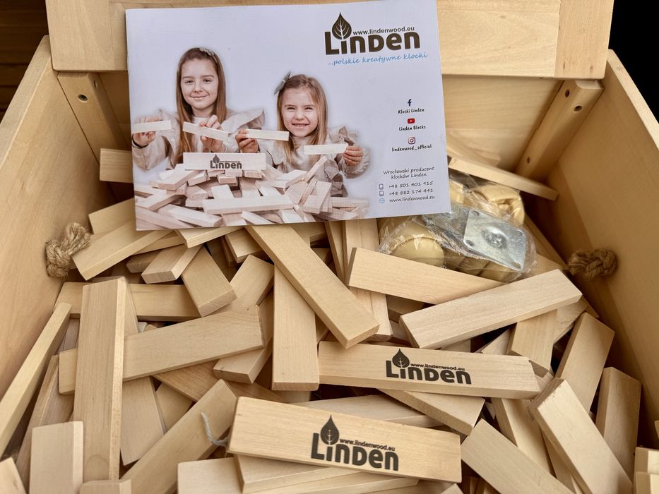Klocki drewniane LINDEN w drewnianej skrzyni 500 szt.